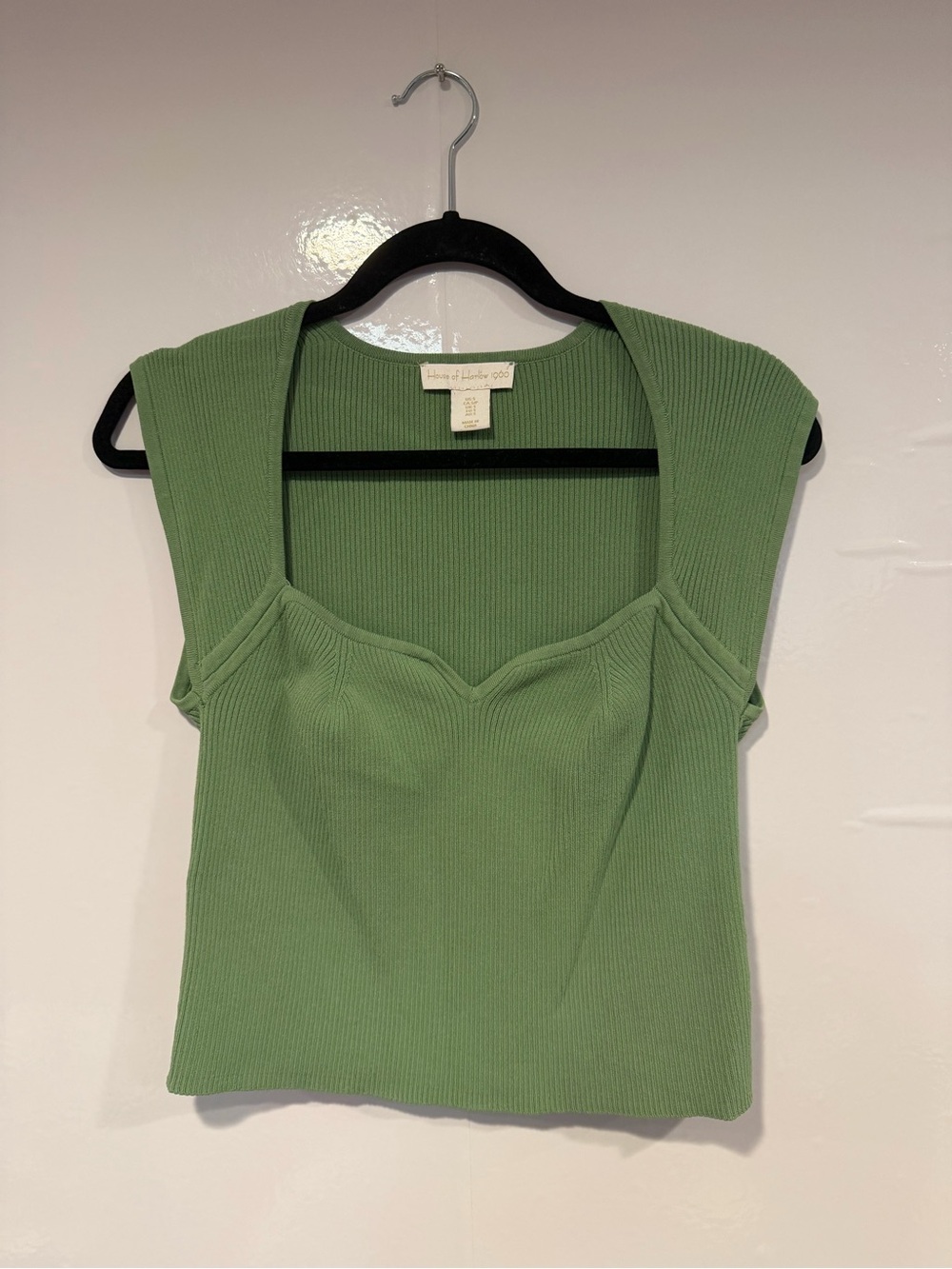 House of Harlow Green Ribbed Sweetheart Tank Top